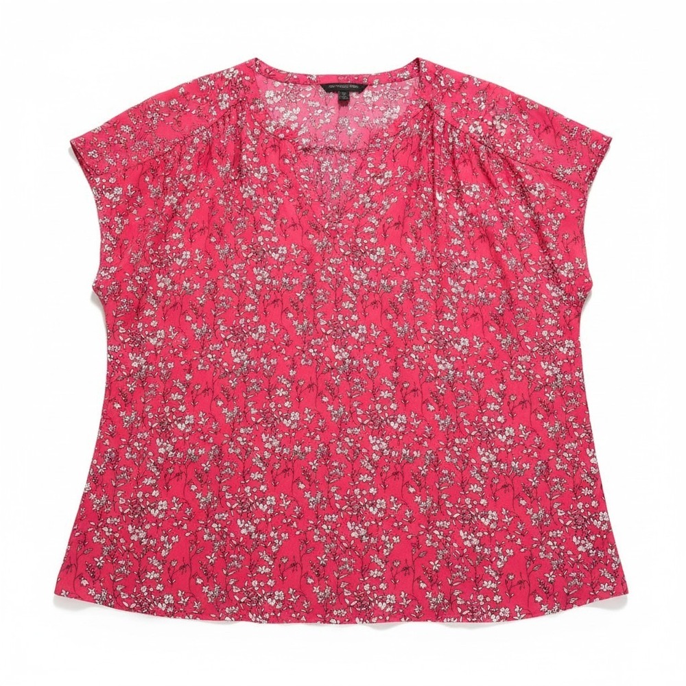 Banana Republic XL Womens Pink Floral V-Neck Blouse Boho Casual Short Sleeve